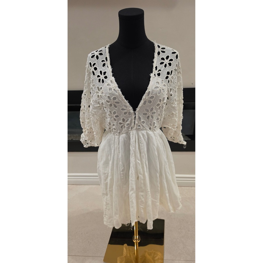 Free People Floral Eyelet Lace Open Back Mini Dress Boho Cottagecore 
Festival S